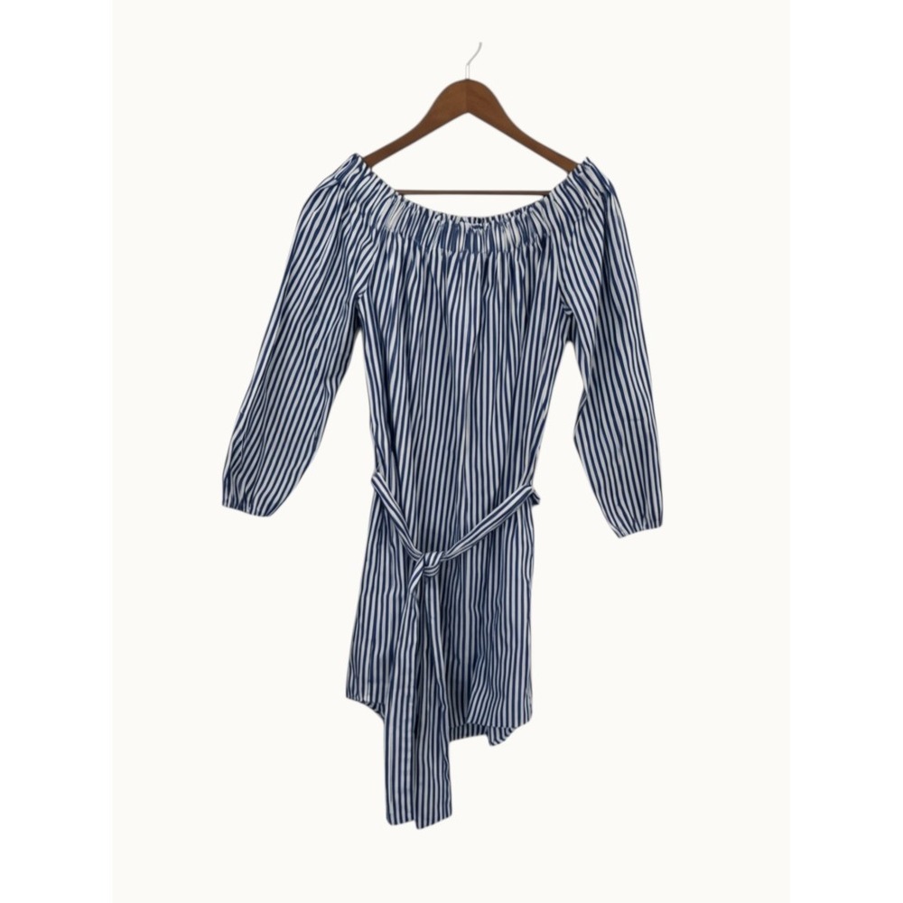 Gap Women's Blue Coastal Nautical Striped Off Shoulder Tie Dress Extra Small